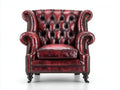 Fauteuil à oreilles - similicuir-bois - 93x87x110 cm - rouge bordeaux - style Chesterfield