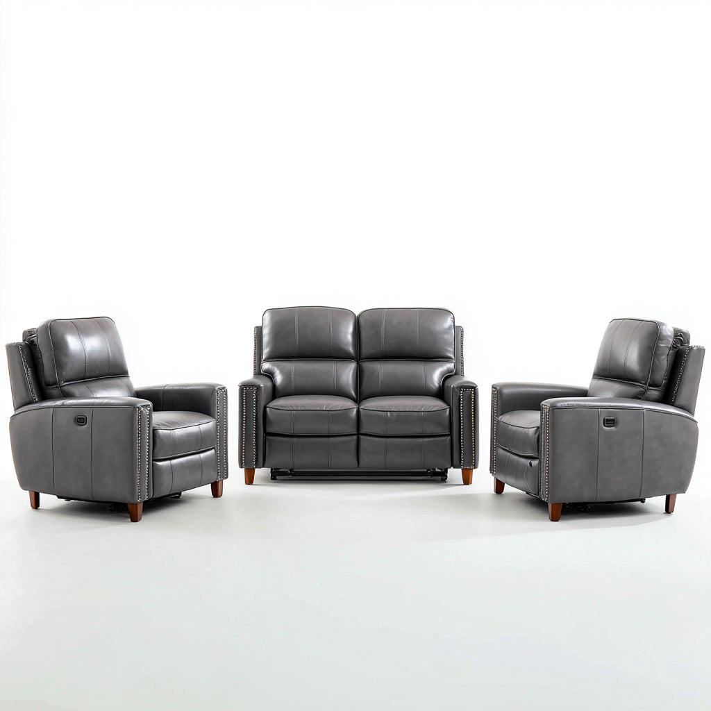 Ensemble de canapés - Simili cuir-Bois - 158x95x102 cm - Gris-Marron - Moderne relax électrique