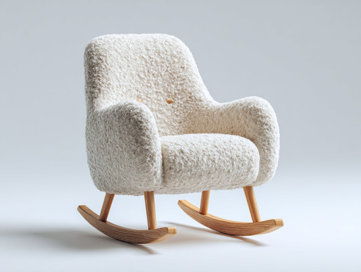 Fauteuil à bascule - tissu bouclette-bois - 77 x 72 x 87 cm - écru-naturel - style scandinave