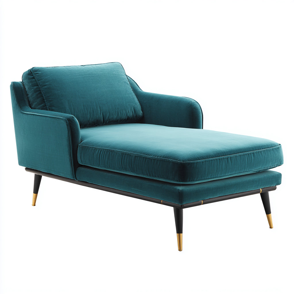 Chaise longue - Velours-Métal - 172x88x81 cm - Bleu canard - Style contemporain