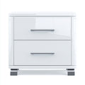 Table de chevet - Panneaux de bois-Métal - 50x41x51 cm - Blanc brillant-Argenté - Moderne