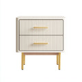 Table de chevet - Panneaux de bois-Métal - 50x38x56 cm - Blanc cassé-Doré - Moderne