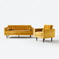Ensemble de canapés - Velours-Bois - 198x82x84 cm - Jaune moutarde-Noir - Rétro moderne