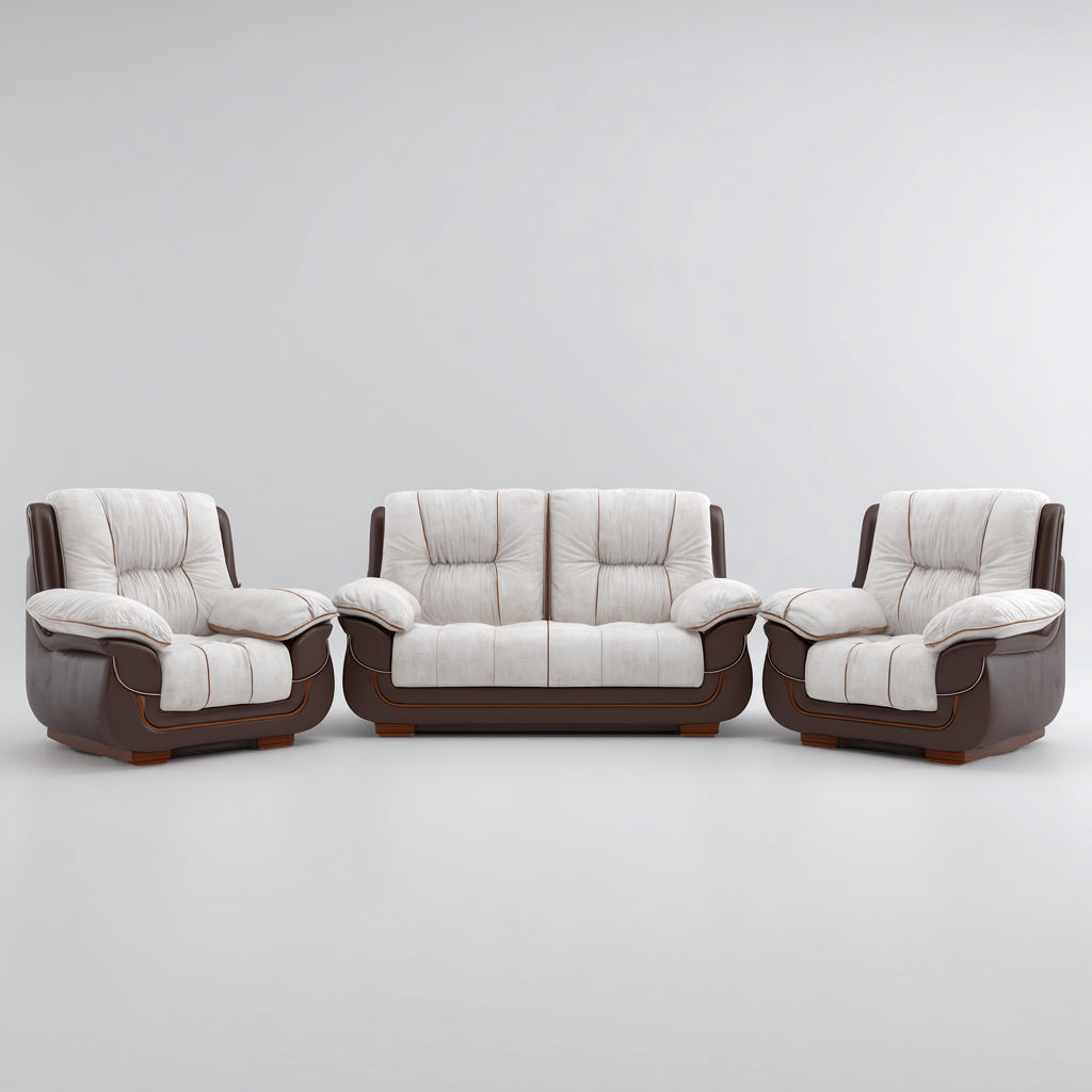 Ensemble de canapés - Tissu-Simili cuir-Bois - 186x92x98 cm - Blanc cassé-Marron - Classique