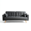 Canapé droit - tissu-bois - 204x85x81 cm - gris foncé-naturel - rétro moderne