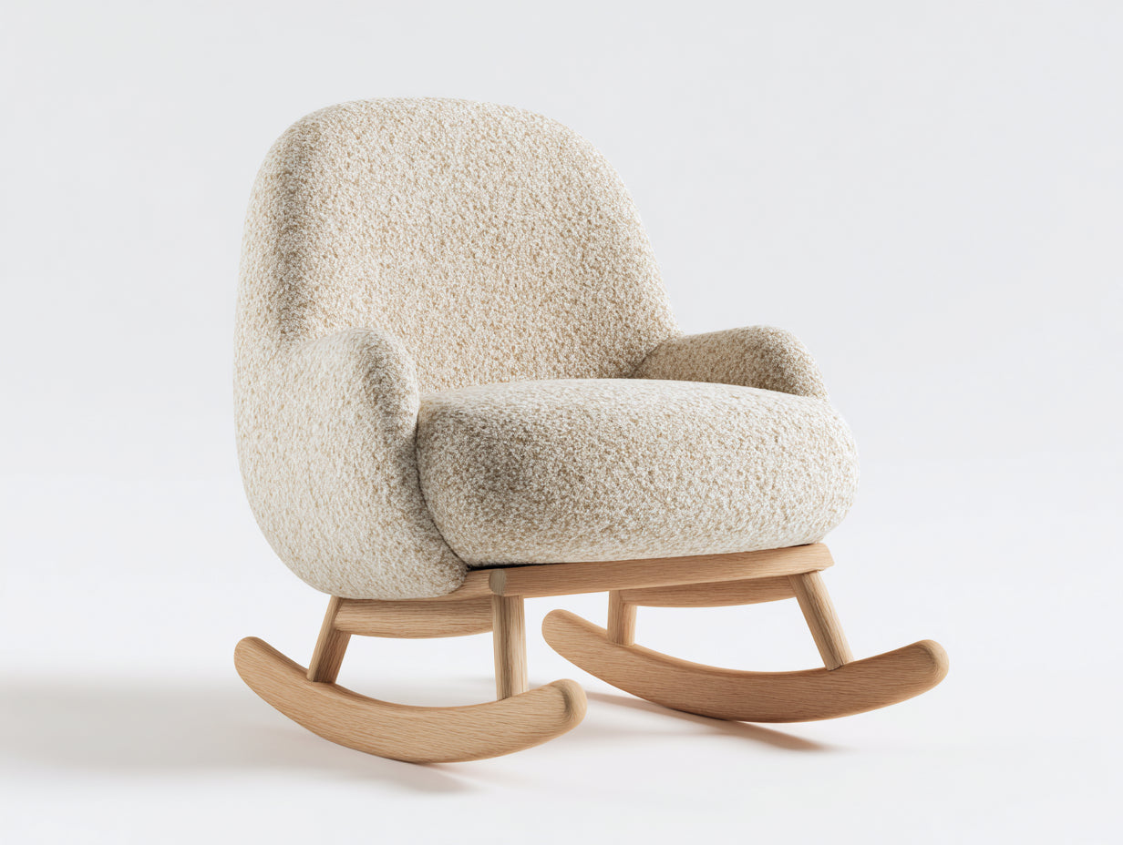Fauteuil à bascule - tissu bouclette-bois - 78 x 73 x 85 cm - crème-naturel - style scandinave