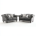 Ensemble de canapés - Velours-Bois - 174x86x84 cm - Gris-Marron - Classique Chesterfield