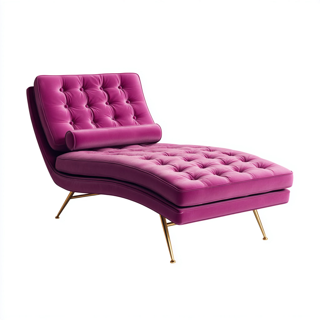 Chaise longue - Velours-Métal - 162x82x88 cm - Rose fuchsia - Style contemporain