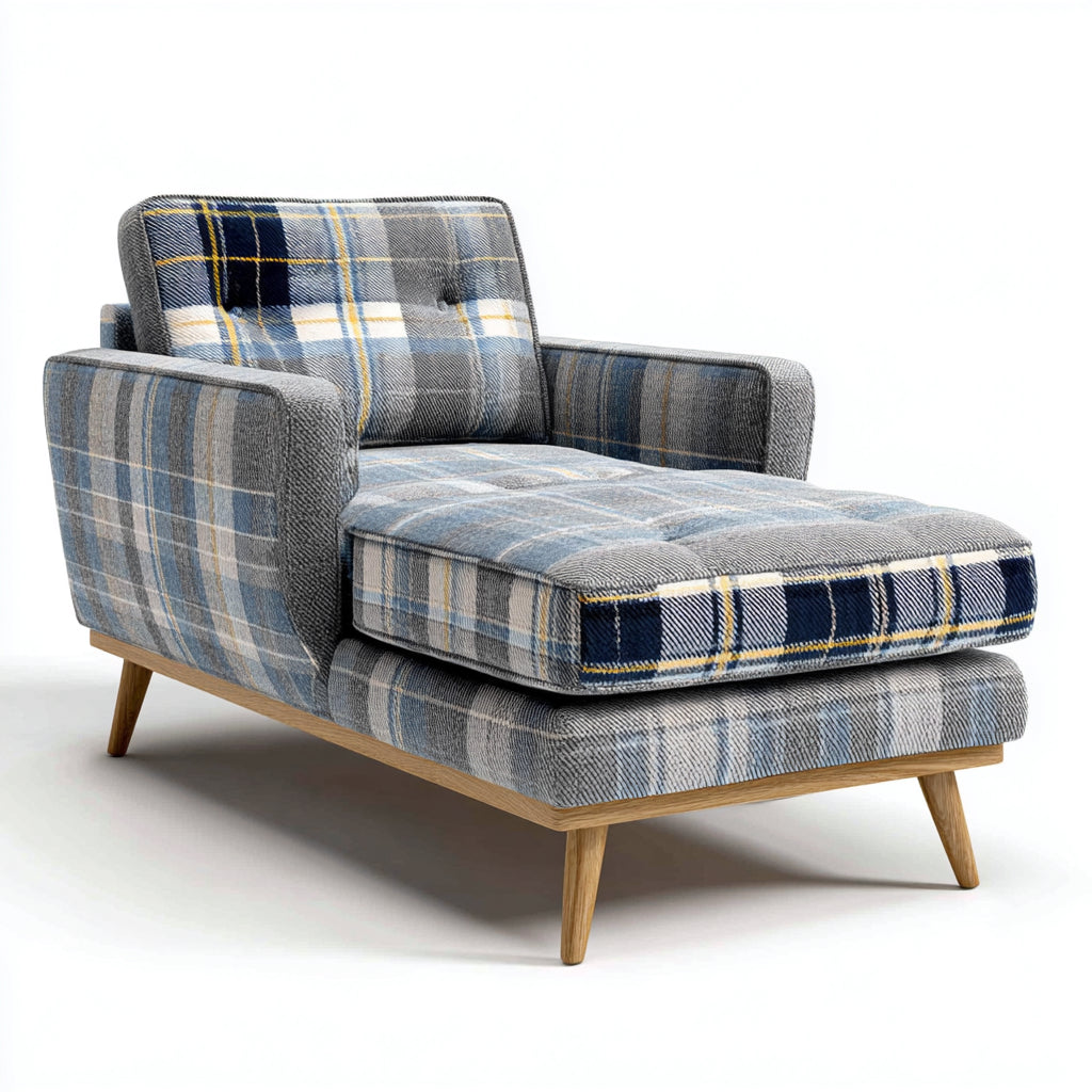 Chaise longue - Tissu-Bois massif - 156x83x82 cm - Gris-Bleu marine-Beige - Style scandinave