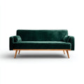 Canapé droit - velours-bois - 198x83x80 cm - vert foncé-naturel - rétro moderne