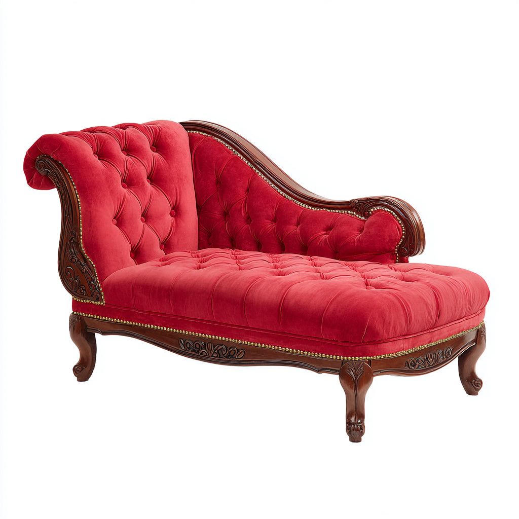Chaise longue - Velours-Bois massif - 173x90x95 cm - Rouge carmin - Style baroque