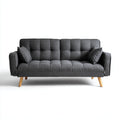 Canapé droit - tissu-bois - 205x86x82 cm - gris foncé-naturel - scandinave moderne