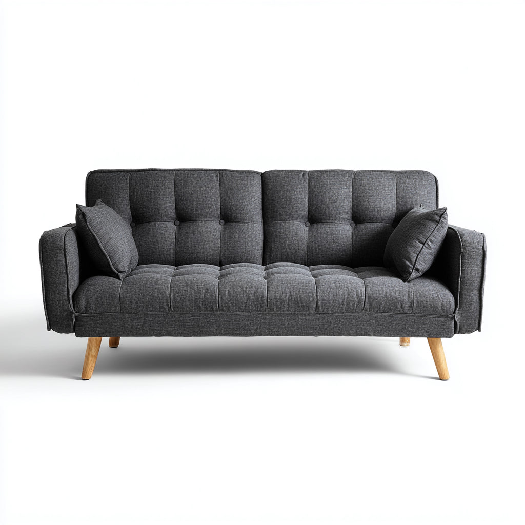 Canapé droit - tissu-bois - 205x86x82 cm - gris foncé-naturel - scandinave moderne