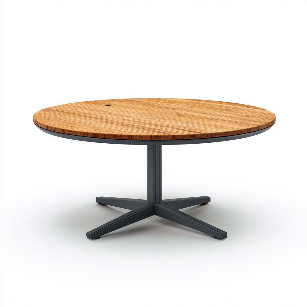 Table de jardin - bambou-métal - 135x135x74 cm - naturel-gris anthracite - moderne