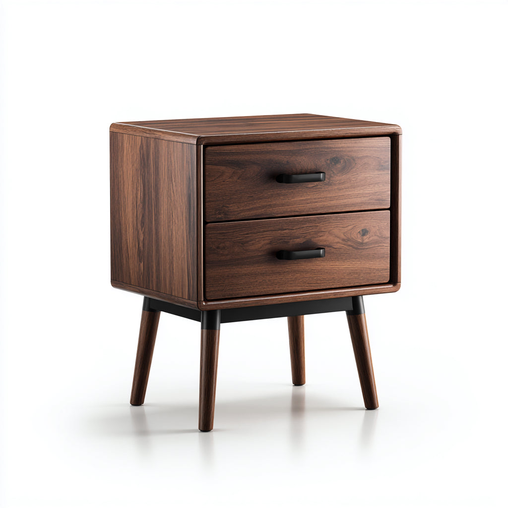 Table de chevet - Bois-Métal - 48x39x55 cm - Noyer foncé-Noir - Rétro