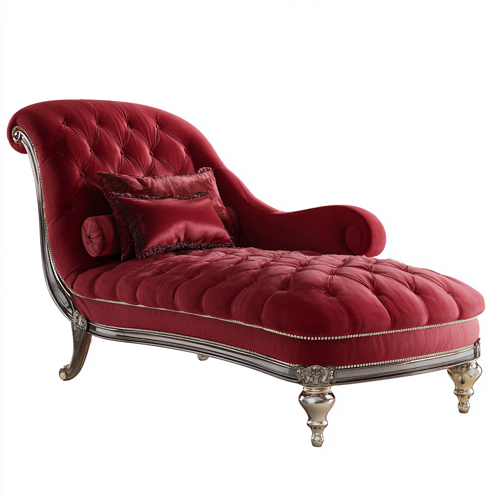 Chaise longue - Velours-Bois massif - 181x93x102 cm - Rouge bordeaux - Style baroque