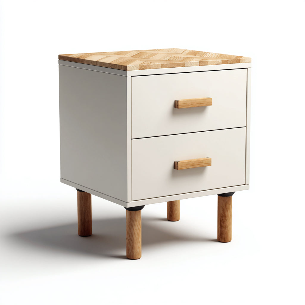 Table de chevet - Panneaux de bois-Bois - 46x38x55 cm - Blanc cassé-Pin naturel - Scandinave