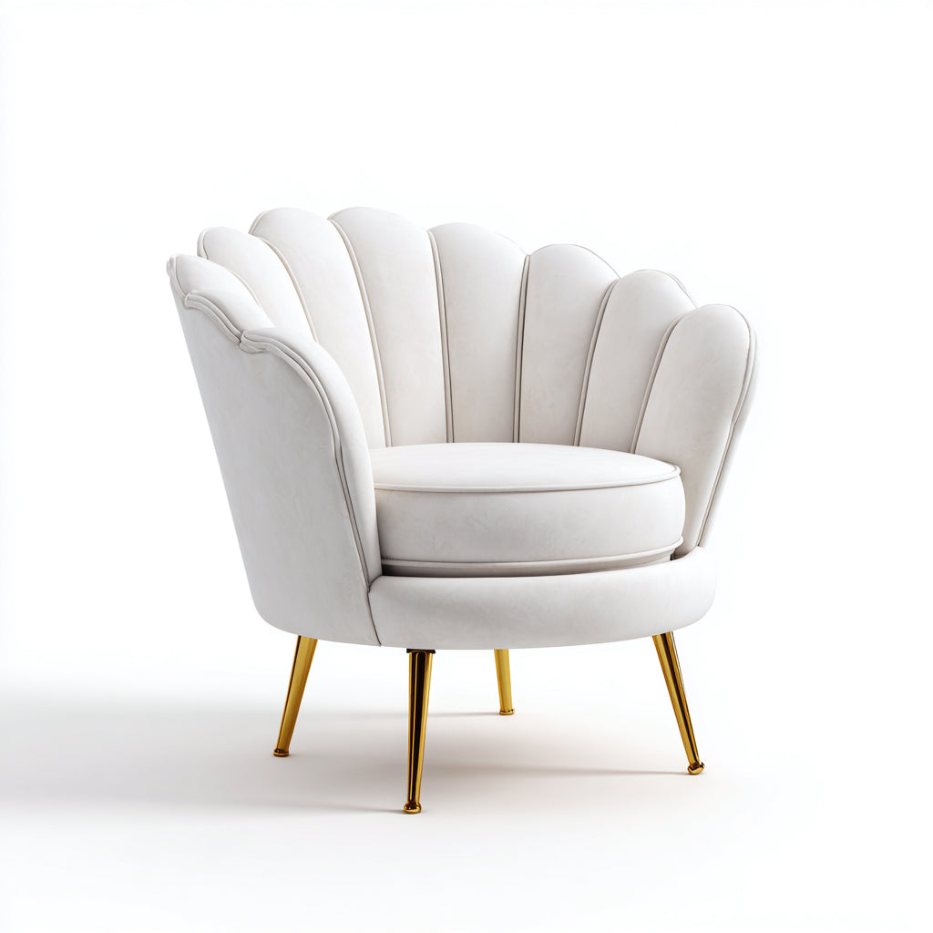 Fauteuil - velours-métal - 86x80x84 cm - blanc cassé-doré - coquillage