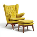 Fauteuil - tissu-bois - 82x86x104 cm - jaune-noyer - wingback