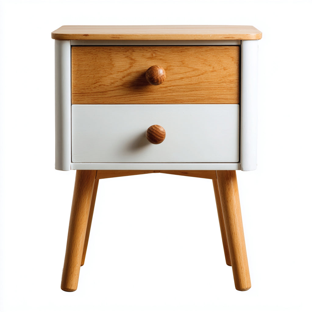 Table de chevet - Bois-Panneaux de bois - 42x36x54 cm - Pin naturel-Blanc - Scandinave