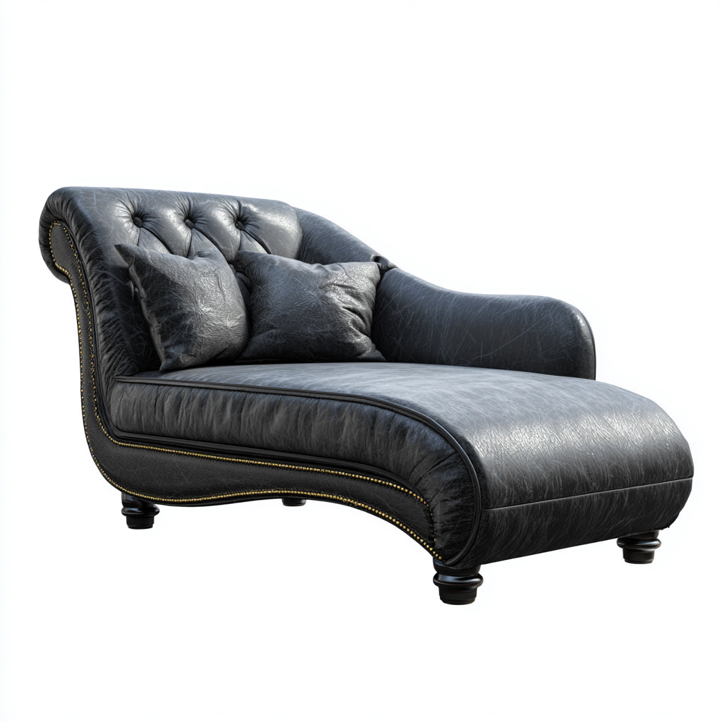 Chaise longue - Cuir synthétique-Bois massif - 176x91x90 cm - Noir - Style classique