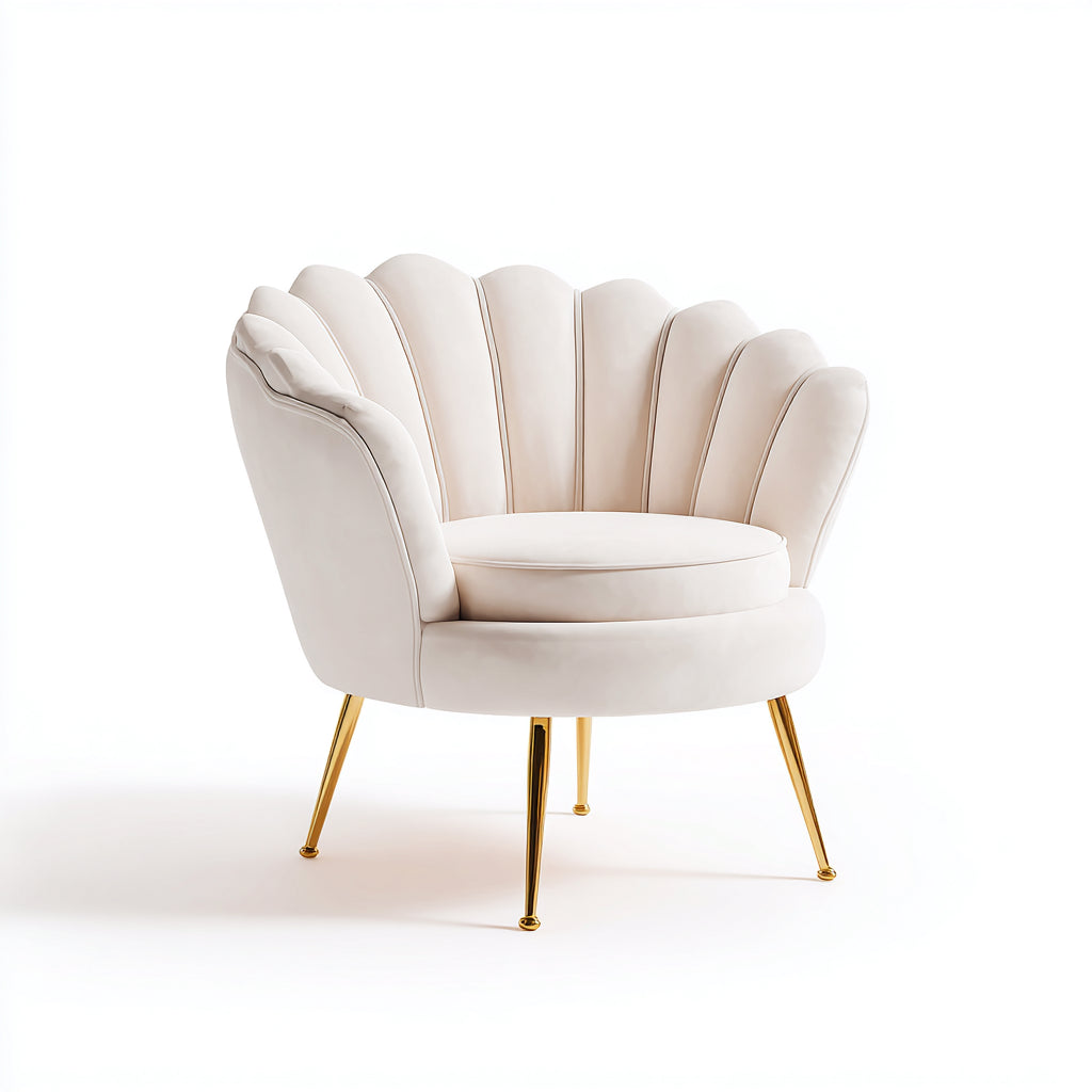 Fauteuil - velours-métal - 84x78x85 cm - crème-doré - coquillage