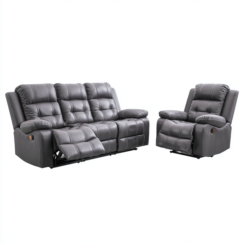 Ensemble de canapés - Simili cuir - 205x92x102 cm - Gris - Moderne relax manuel