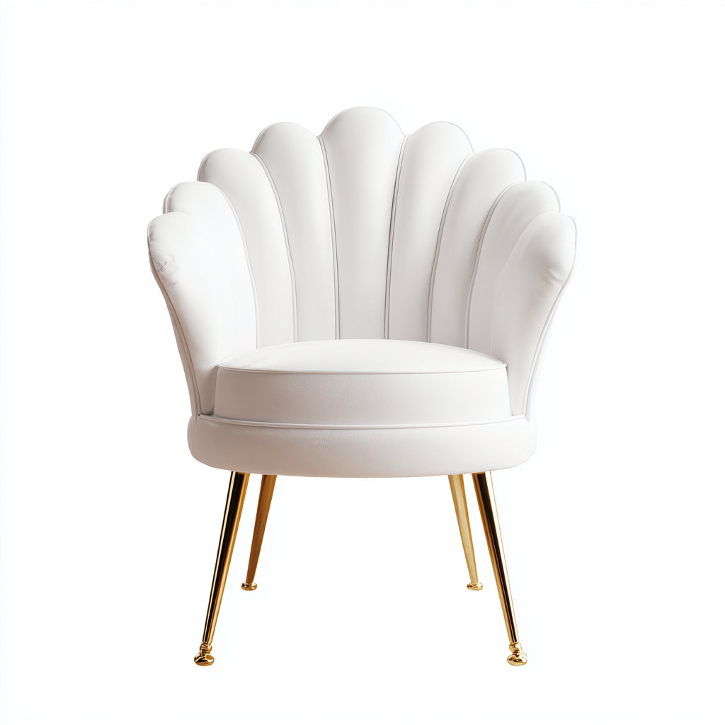 Fauteuil - cuir synthétique-métal - 80x74x86 cm - blanc-doré - coquillage