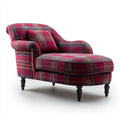Chaise longue - Tissu-Bois massif - 154x82x84 cm - Rouge foncé-Noir-Beige - Style écossais
