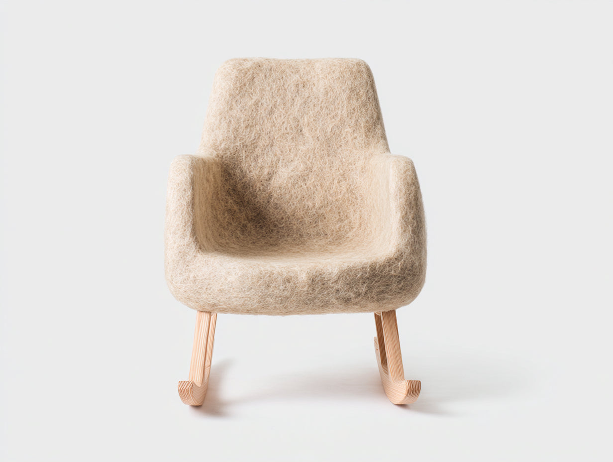 Fauteuil à bascule - tissu effet laine-bois - 72 x 69 x 83 cm - beige clair-naturel - style scandinave