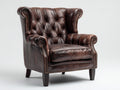Fauteuil à oreilles - similicuir-bois - 92x86x109 cm - marron foncé - style Chesterfield