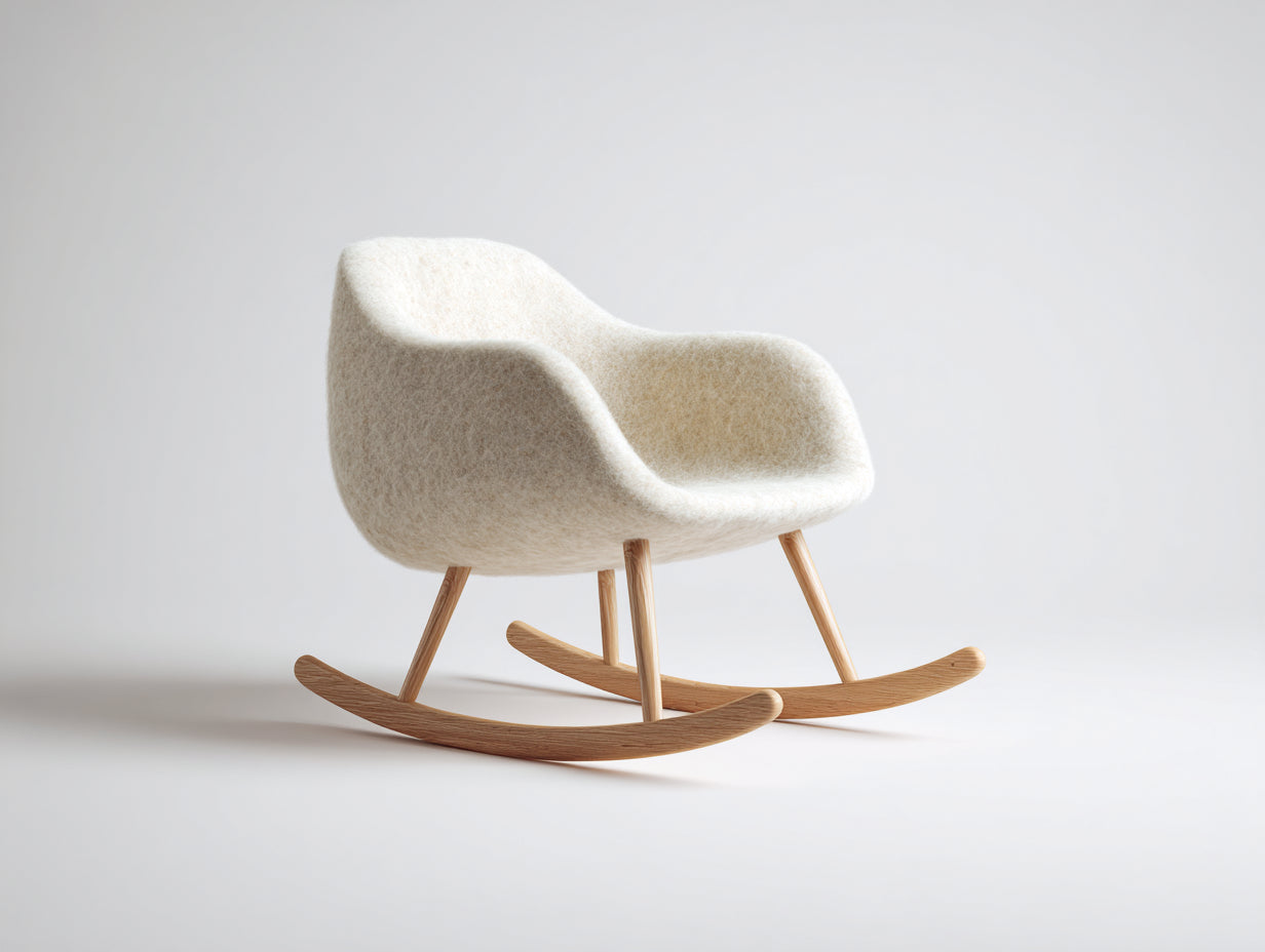 Fauteuil à bascule - tissu effet laine-bois - 76 x 67 x 80 cm - ivoire-naturel - style minimaliste