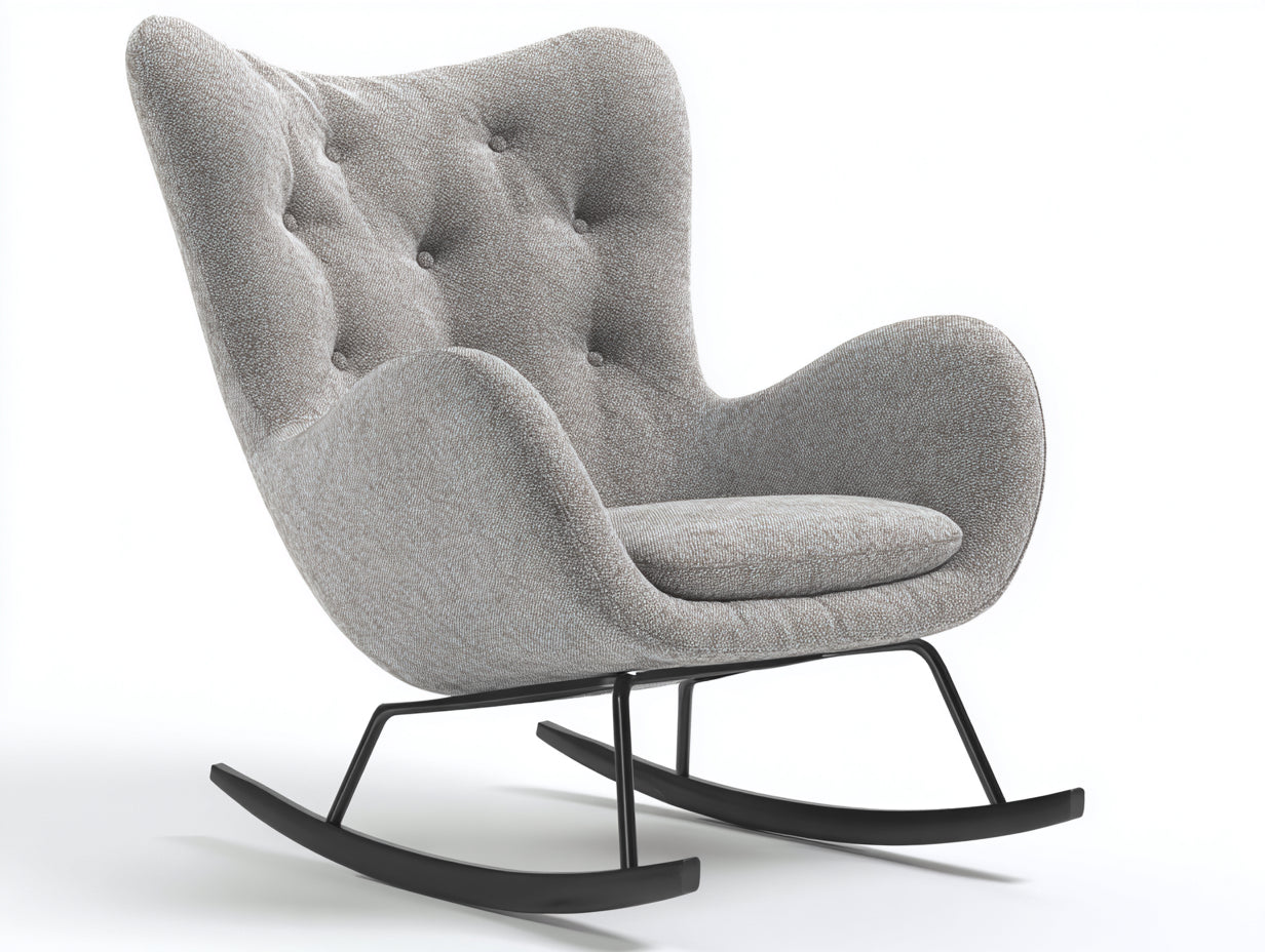 Fauteuil à bascule - tissu-métal - 88 x 80 x 96 cm - gris clair-noir - style capitonné contemporain