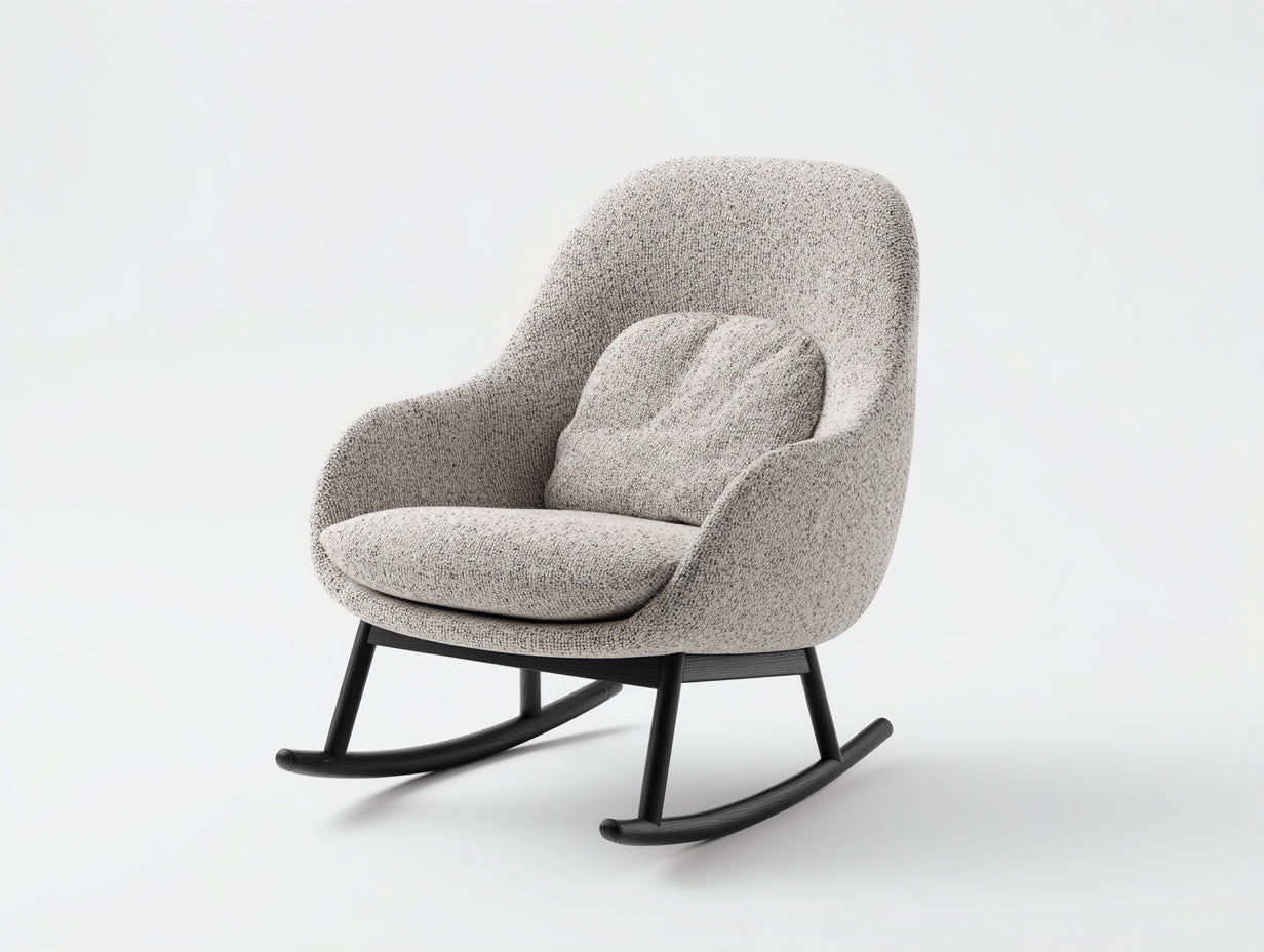 Fauteuil à bascule - tissu bouclette-métal - 82 x 74 x 86 cm - gris beige-noir - style moderne