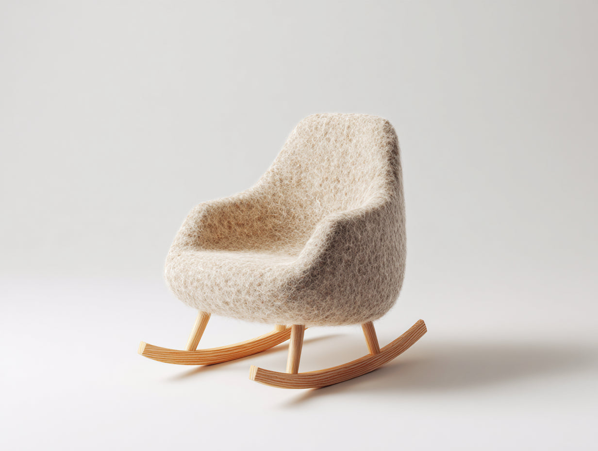Fauteuil à bascule - tissu effet laine-bois - 75 x 68 x 82 cm - beige clair-naturel - style minimaliste