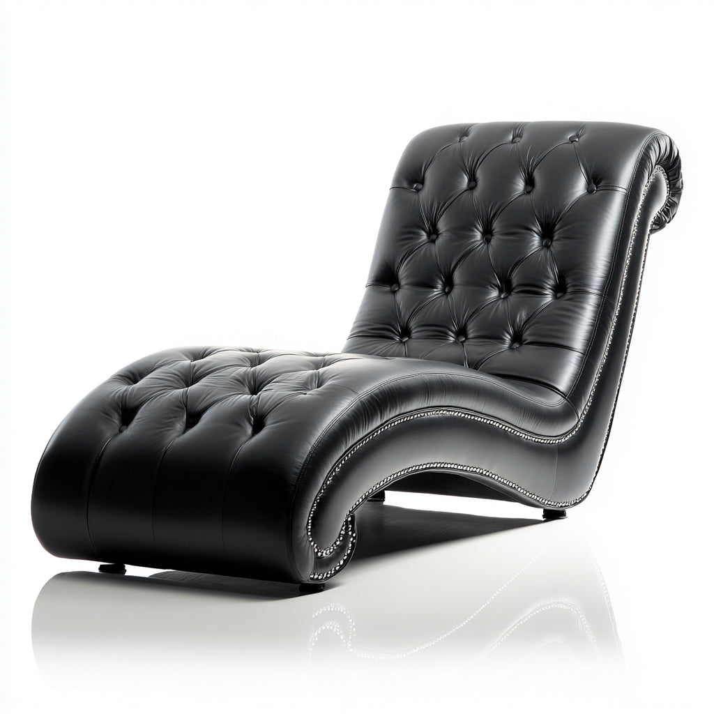 Chaise longue - Cuir synthétique-Métal - 170x79x94 cm - Noir - Style contemporain